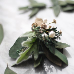 Eucalyptus Boutonniere green dried flower lapel pin pearl gold flower wedding buttonhole boho boutonniere groomsman flower boutonniere image 3