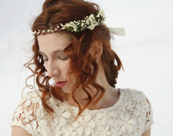 white bridal flower crown
