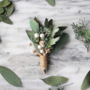 Eucalyptus Boutonniere green dried flower lapel pin pearl gold flower wedding buttonhole boho boutonniere groomsman flower boutonniere image 8