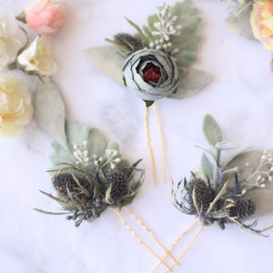 Eucalyptus blue thistle hair pins greenery  Bridal hair pin  bridal hair piece southwestern wedding flower hair comb blue floral hair pin