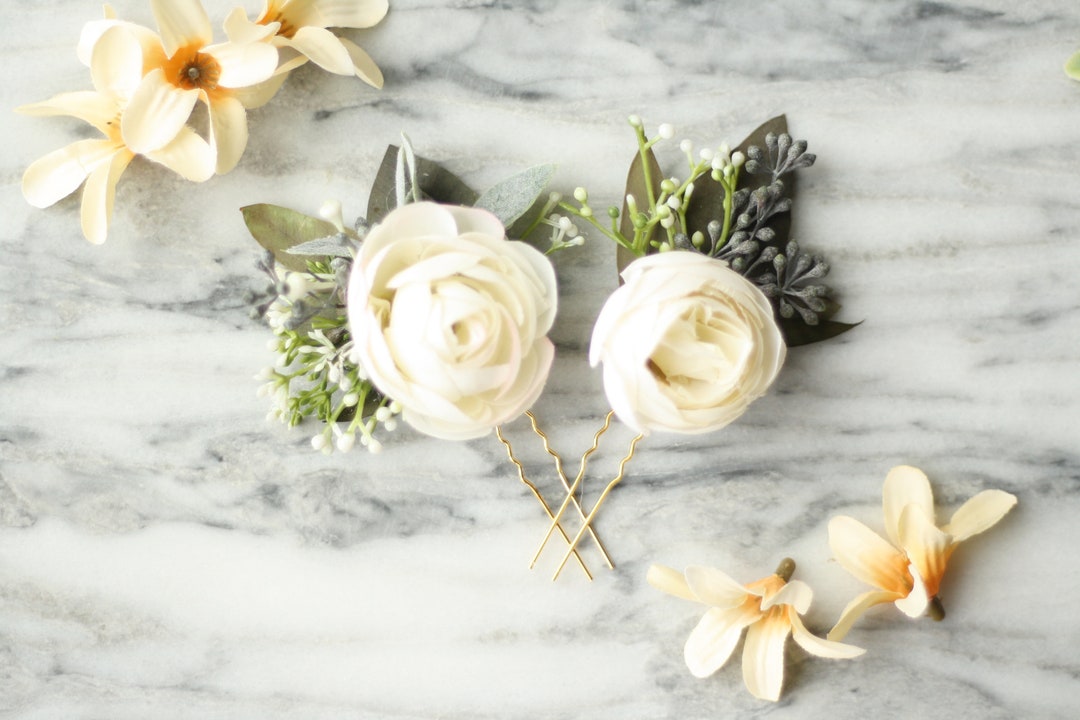 Épingle à Cheveux Mariée Ivoire/chocolat Avec Fleur - Accessoire Pas Cher