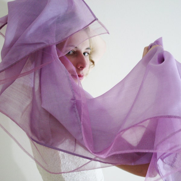 Purple Scarf Purple Silk scarf ahimsa peace silk Sheer evening shawl Purple evening wrap bridesmaid gift Purple large scarf DAYDREAM