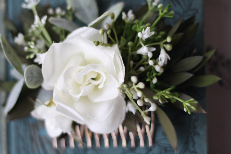 Eucalyptus peigne cheveux verdure bébé souffle peigne succulent cheveux vigne blanc fleur peigne de mariée morceau de cheveux fleur peigne floral épingle à cheveux épingle image 7