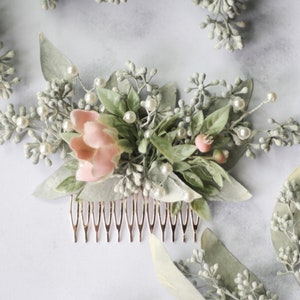 pink Eucalyptus flower comb greenery succulent hair comb boho blush flower comb bridal hair piece pastel dried flower hair comb floral comb