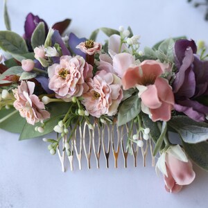 Eucalyptus half flower crown baby breath flower greenery crown blush Bridal hair vine pink bridal comb baby breath hair comb hair piece image 6