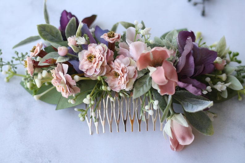 Eucalyptus half flower crown baby breath flower greenery crown blush Bridal hair vine pink bridal comb baby breath hair comb hair piece image 6