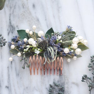 blue lavender thistle hair comb greenery  Bridal hair piece dried eucalyptus comb bridal hair piece woodland flower hair comb floral comb