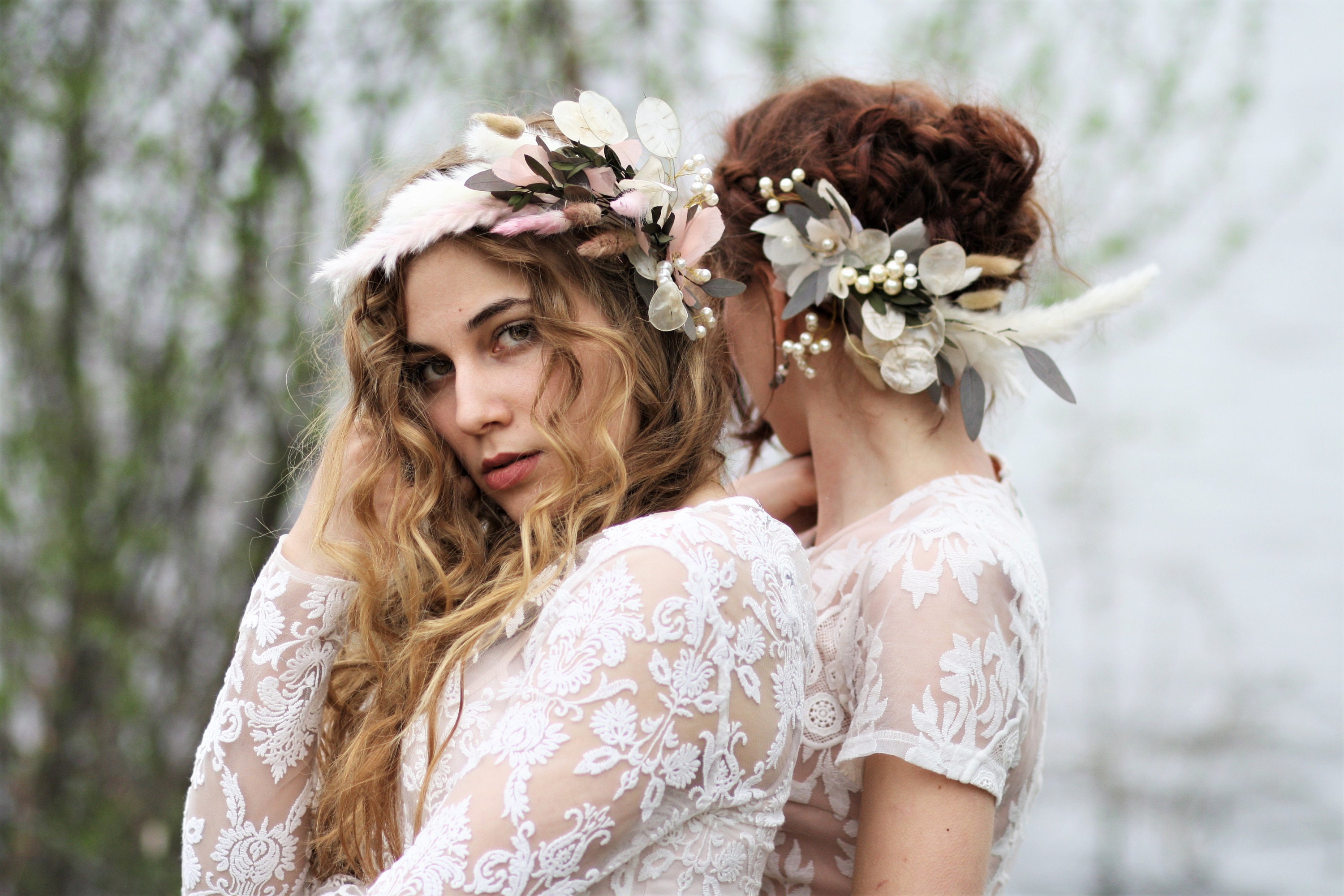 Eucalyptus Hair Comb Lunaria Veil Alternative Pearl Flower 