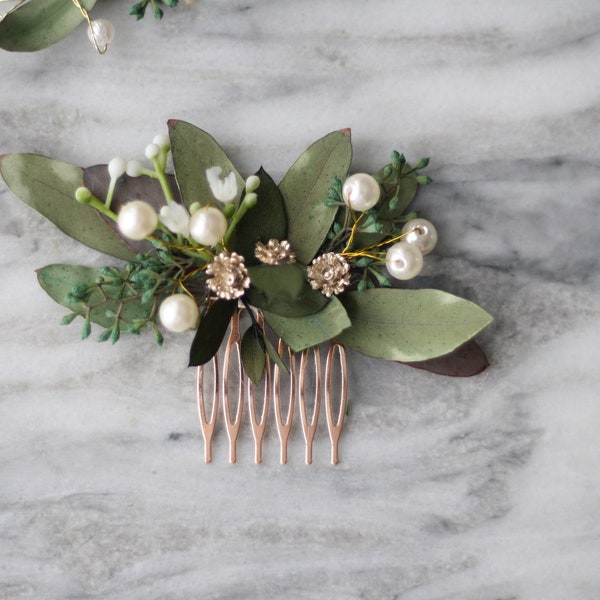 eucalyptus Hair comb greenery Bridal hair comb pearl comb flower pearl comb wedding dried flower comb bridal floral hair piece southwestern