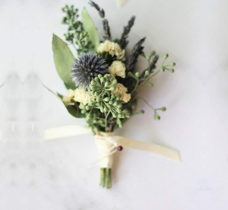 seeded eucalyptus boutonniere greenery lapel pin thistle feather boutonniere dried flower buttonhole boho lavender corsage botanical pin 