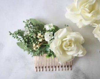 Eucalyptus hair comb greenery succulent Bridal hair vine boho white flower comb  bridal hair piece dried flower hair comb floral hair pin