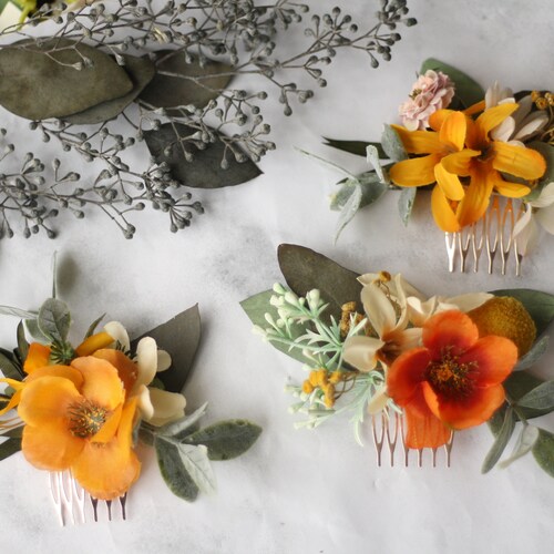 Eucalyptus Hair Comb Coral Bridal Hair Piece Comb Flower Pin Etsy
