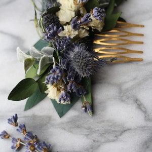 blue lavender thistle hair comb greenery Bridal hair piece dried eucalyptus comb bridal hair piece woodland flower hair comb floral comb image 3