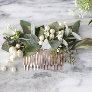 eucalyptus pearl bridal comb greenery Bridal hair piece boho green dried flower pearl comb spring wedding hair accessory bridal floral comb
