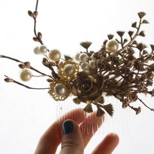Gold Hair comb Bridal flower hair comb boho gold flower comb flower girl hair comb festival flower comb woodland hair comb floral STELLA image 3