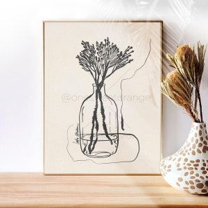 Florero floral minimalista arte línea arte cartel línea dibujo impresión línea arte moderno arte mínimo cartel florero floral arte impresión moderno pared arte B264