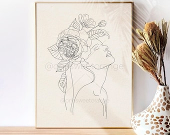 Line Art Print Line Art Woman With Flowers Line Art Head Art Line Art Woman With Flowers Art Line Art Line Art Woman Line Art Wall Art B211