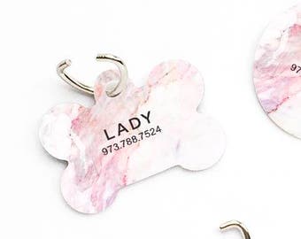 Dog Tag Pink Marble Pet Tag Personalized Dog Tag Pink Marble Print Pet Tag Dog ID Tag Marble Print Pet Tag Puppy Tag Dog Pet Tag I101B