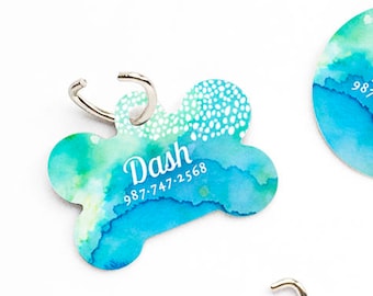 Dog Tag Aqua Watercolor Pet Tag Personalized Dog Tag Polka Dots Print Pet Tag Dog ID Tag Blue Teal Pet Tag Puppy Tag Dog Pet Tag 82.