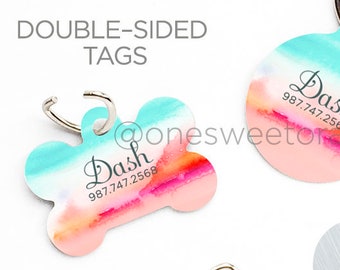 Dog Tag Splatter Watercolor Pet Tag Personalized Dog Tag Pink Aqua Paint Stroke Pet Tag Dog ID Tag Coral Pet Tag Puppy Tag Dog Pet Tag 84.