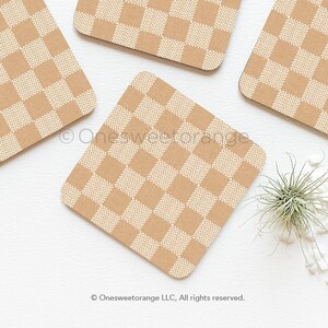 Checker Coasters Terra Checker Coaster Set of 4 Cork Check Coasters Gift for Mom Boho Cork Coasters Checker Coasters Check Coaster Set 110