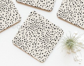 Coaster Set of 4 Beige Dotted Polka Dots Coasters Dotted Coaster Set Neutral Tan Polka Dots Coasters Boho Coasters Gift for Her 114.