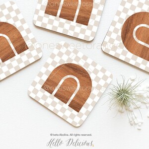 Checker Coasters Terra Checker Coaster Set of 4 Cork Check Coasters Gift for Mom Boho Cork Coasters Checker Coasters Check Coaster Set 54
