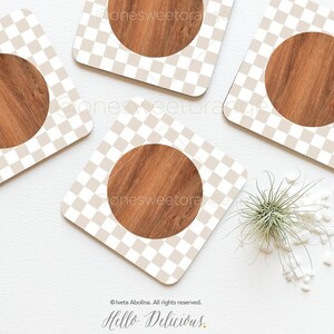 Checker Coasters Terra Checker Coaster Set of 4 Cork Check Coasters Gift for Mom Boho Cork Coasters Checker Coasters Check Coaster Set I82
