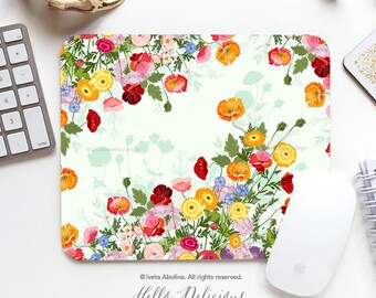 Mouse Pad Floral Summer Office Gift Mousepad Floral Mouse Pad Flower Mousepad Poppy Mousepad Mouse Mat Rectangular Rose Mousepad Round 150.