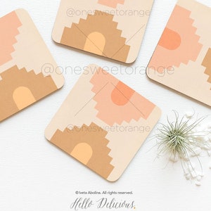 Terra Coaster Set of 4 Stairs Arches Cork Coasters Mid Century Coaster Set Coral Arches Print Coasters Gift for Mom Coaster Set Gift 12.