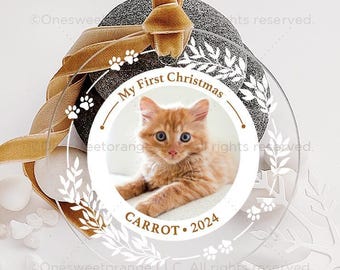 Adorno acrílico para la primera Navidad de tu gato. Regalo personalizado para gatito. Regalo personalizado para la primera Navidad de tu gato con nombre. N.° 677.