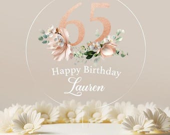 Adorno personalizado para tarta de cumpleaños, adorno acrílico para tarta, adorno redondo personalizado para tarta, adorno floral personalizado para tarta con nombre n.º 21