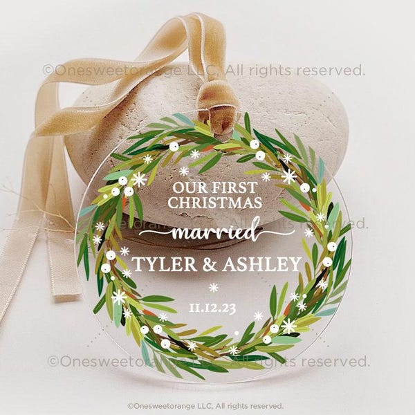 Adorno navideño para recién casados, regalo para recién casados, adorno navideño para el Sr. y la Sra., adorno de boda personalizado para el Sr. y la Sra., recuerdo de boda n.° 474