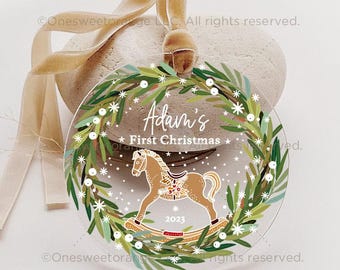 Adorno navideño para el primer bebé, regalo para recién nacido, adorno acrílico para bebé, adorno personalizado para bebé recién nacido, adorno navideño n.º 586
