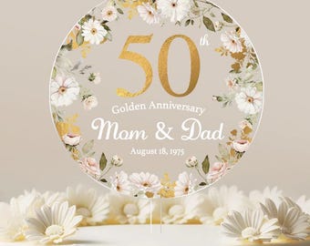 Personalized Gold Anniversary Cake Topper 50th Anniversary Cake Topper Round Custom Anniversary Cake Topper 50th Golden Wedding No.81