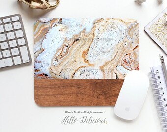 Mouse Pad Faux Marble Wood Mouse Pad Wood Mouse Pad Office Mouse Pad Personalized Mouse Pad Desk Accessories Mouse Pad Round Mouse Pad I126