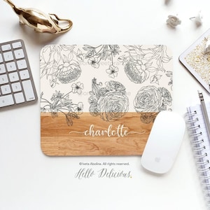 Mouse Pad Wood Floral Mouse Pad Coworker Gift Office Mouse Pad Personalized Mouse Pad Christmas Gift for Her Mouse Pad Dorm Mouse Pad 33