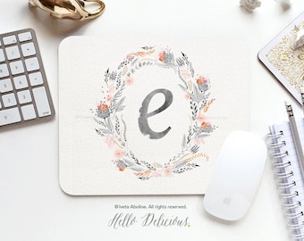 Mouse Pad Monogram Mouse Pad Floral Mouse Pad Office Mouse Pad Personalized Mouse Pad Desk Accessories Mouse Pad Round Mouse Pad I79