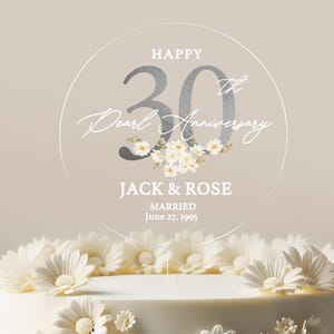 Pearl 30th Anniversary Cake Topper 30th Anniversary Daisy Topper Round Personalized Custom Anniversary Cake Topper Anniversary Gift No.75