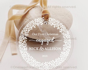 Acrylic Engaged Ornament Engagement Ornament Gift Engagement Party Gift Personalized Engagement Gift Custom Engagement Gift w Names No.109