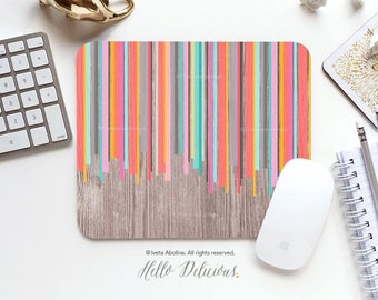 Mouse Pad Striped Mouse Pad Faux Wood Mouse Pad Office Mouse Pad Personalized Mouse Pad Desk Accessories Mouse Pad Round Mouse Pad I161