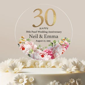 Pearl 30th Anniversary Cake Topper 30th Anniversary Peony Topper Round Personalized Custom Anniversary Cake Topper Anniversary Gift No.78
