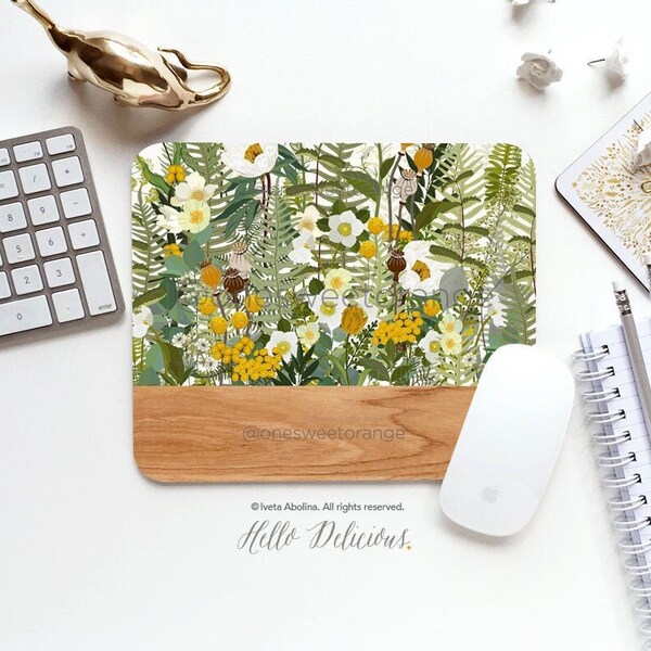 Mouse Pad Wood Floral Mouse Pad Garden Mouse Pad Office Mouse Pad Personalized Mouse Pad Desk Accessories Mouse Pad Round Mouse Pad 173