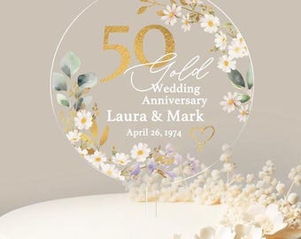 Personalized Gold Anniversary Cake Topper 50th Anniversary Cake Topper Round Custom Anniversary Cake Topper 50th Golden Wedding No.32