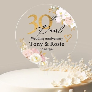 Pearl Wedding Anniversary Cake Topper 30th Anniversary Cake Topper Round Personalized Custom Anniversary Cake Topper 30th Anniversary No.40