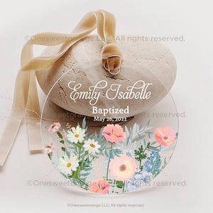 Christening Keepsake Baptism Gift Personalized Cross Acrylic Poppy Floral Ornament Baptism Gift for Girl Gift for Goddaughter No.234