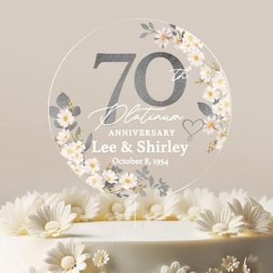 Platinum Anniversary Cake Topper 70th Anniversary Cake Topper Round Personalized Custom Anniversary Cake Topper 70th Anniversary Gift