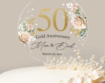 Personalized Gold Anniversary Cake Topper 50th Anniversary Cake Topper Round Custom Anniversary Cake Topper 50th Golden Wedding No.9