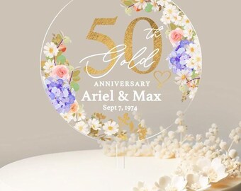 Golden Anniversary Cake Topper 50th Anniversary Cake Topper Round Personalized Custom Anniversary Cake Topper 50th Anniversary Gift No.25