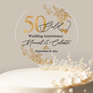 Golden Anniversary Cake Topper 50th Anniversary Cake Topper Round Personalized Custom Anniversary Cake Topper 50th Anniversary Gift